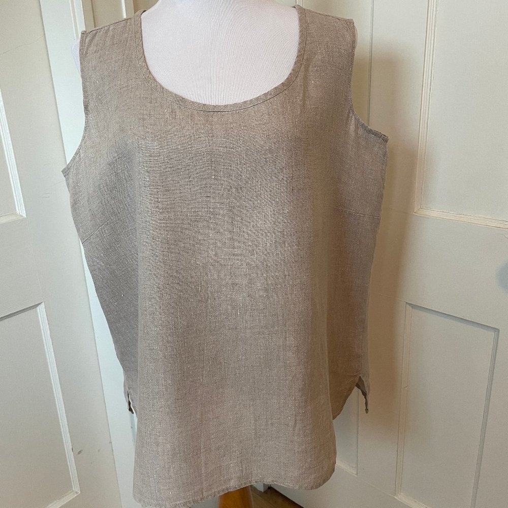 FLAX  natural beige linen sleeveless top, size 1X